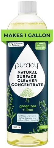 Puracy 99.9% Natural All Purpose Cleaner Concentrate - Makes 128oz Multi Purpose Cleaner - Green Tea &amp; Lime - Surface Cleaner, Floor Cleaner, Kitchen, Cleaner, Bathroom Cleaner - Cleaning supplies