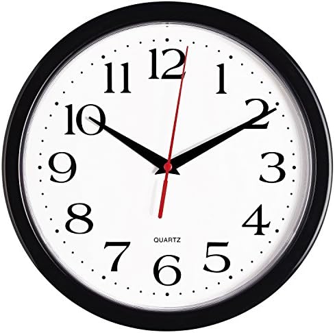 Bernhard Products Black Wall Clock Silent No Ticking 10 inches (approximately 25.4 cm) High quality quartz battery powered circular easy to read home/office/kitchen/classroom/school clock sweeping mov
