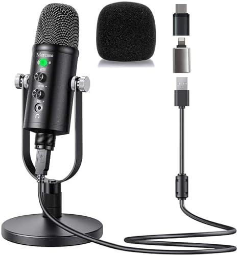 Mercase USB Condenser Microphone for PC, Mac, Phones, PS4\/PS5 \u2013 Plug &amp; Play Studio Mic with Mute Button &amp; Noise Reduction \u2013 for Recording, Streaming, Podcasting, Gaming, Zoom, TikTo