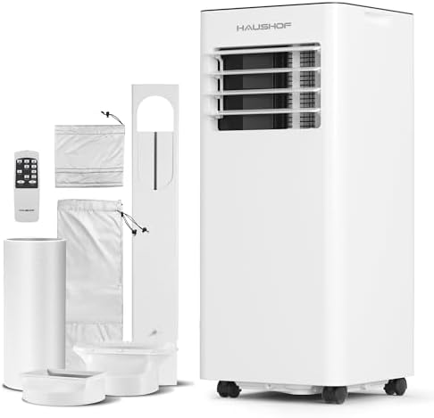 HAUSHOF 10,000 BTU Portable Air Conditioners for Rooms up to 430 Sq. Ft, 3-in-1 AC Unit with Cooling, Fan &amp; Dehumidifier, Quiet Operation, Remote Control, 24H Timer, LED Display &amp; Window Kit I