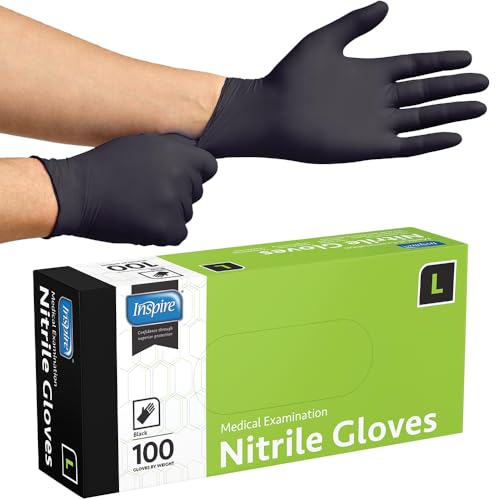 Inspire Black Nitrile Disposable Gloves  4.5 Nitrile Disposable Safety Medical Cooking Cleaning Black Gloves