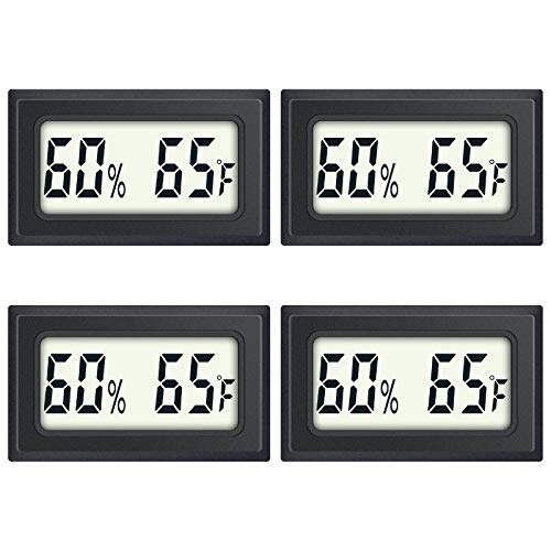 Reptile Thermometer 4-Pack Mini Digital Humidity Temperature Meters Gauge Indoor Hygrometer Thermometer AikTryee wiht ℉ for Humidors Greenhouse Garden Cellar Closet Guitar Case