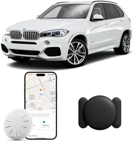 ZFSJTAG Car GPS Tracking Device for Vehicles, 1PCS Real Time GPS Tracker, Work with Find My (iOS Only), No Monthly Fee GPS Car Tracker (White Tracker, Black Magnetic Case)