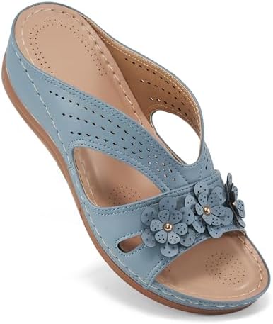 Ecetana Sandals for Women Wedge Shoes: Slip On Dressy Summer Comfortable Slides Sandals Lightweight Memory Foam Platform Shoes