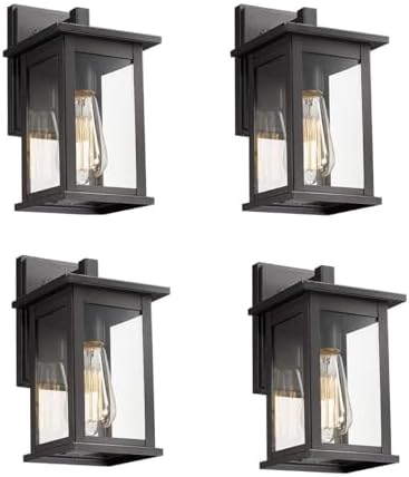 Bestshared Outdoor Wall Lantern Sconce,Outside Wall Lights for House,Porch Lighting Fixture,Anti-Rust Powder Coat Black Lamp Light for Front Porch Corridor Doorway Patio(Black,4 Pack)
