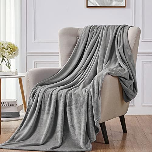 Walensee Grey Fleece Blanket Plush Throw Fuzzy Lightweight (Throw Size 50x60 Grey) Super Soft Microfiber Gray Flannel Blankets for Couch, Bed, Sofa Ultra Luxurious Warm and Cozy for All Seasons