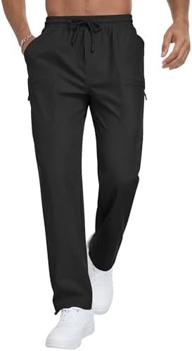 DOWMQ Men&#39;s Casual Cargo Pants Workout Sweatpants Joggers Stretch Hiking Drawstring Tactical Trousers