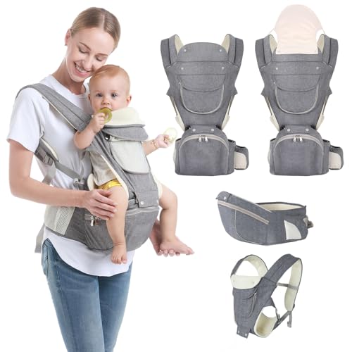 Baby Carrier, 6-in-1 Newborn to Toddler Carrier(7-50lbs), Front &amp; Back Carrier with Detachable Hip Seat, Soft &amp; Adjustable, All Seasons, Ideal for Mom &amp; Dad, Perfect for Shopping &amp; Tra