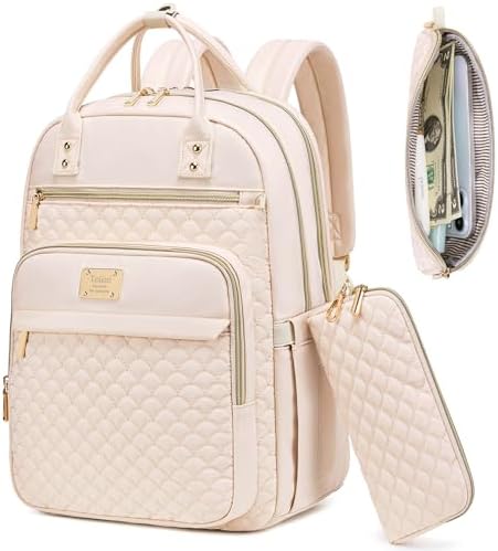 Tealari Laptop Backpack for Women,15.6 Inch Laptop Backpack for Work,Water Resistant Travel Backpack,College Bookbag with Wallet (Beige)