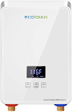 Tankless Water Heater 5.5kw 240V, ECOTOUCH Point-of-Use Digital Display,Electric Instant Hot Water Heater with Self-modulating,Overheating Protection,White