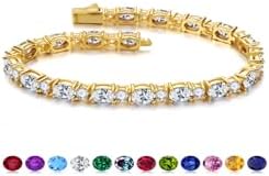 Iefil 14K 镀金网球手链 女式 - 925 纯银诞生石手链,女士周年纪念生日礼物,送给女士她的珠宝礼品,16.5 厘米 - 17.78 厘米