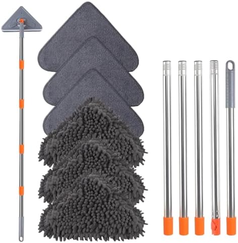 ZYHZYHA Wall Mop with 80 Inches Long Handle, Wall Cleaner Mop Tool for Window\/Walls\/Ceiling Fans\/Dust\/Baseboard\/Floors Clean, 360° Ceilings Cleaner Tool Duster with Squeegee 6 Replacement Pads