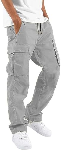 HUNGSON 男式工装裤抽绳休闲徒步裤慢跑运动裤棉质宽松直筒运动裤