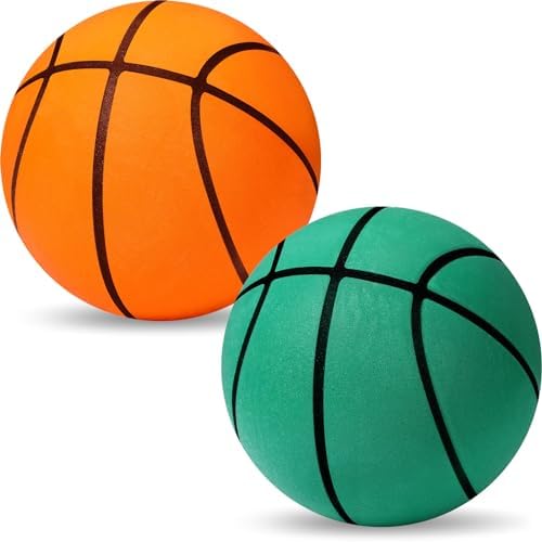 JellyArch 2 Pcs Silent Basketball 9 Inch Indoor Soft Foam Basketball Official Size 7 Sports Ball Elastic Inside for Youth Kids Dribbling Training Practice Ball