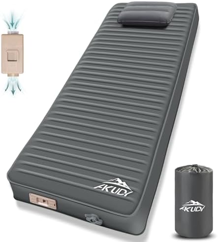AKUDY Self Inflating Sleeping Pad with Electric Pump, 4&#34; Ultra-Thick Memory Foam Camping Pad with Pillow, 9.5 R-Value Insulated Camping Mattress, Grey