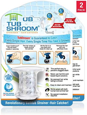 TubShroom Revolutionary Tub Drain Protector Hair Catcher\/Strainer\/Snare, Clear 2 Count