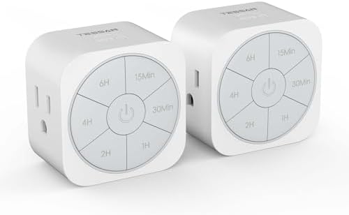 Outlet Timer Indoor 2 Pack, Countdown Timers for Electrical Outlets Up to 6H for Lights, Iron, Fan, Electric Bike, Auto Shut Off Switch for Home Kitchen Bedroom, 1875W