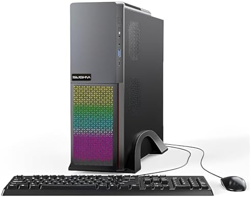 SIUGHVA Tower Business Desktop Computer, RGB Lights PC, Wireless WiFi, Display Port, HDMI, VGA, USB 3.0, Bluetooth, Wired Keyboard &amp; Mouse, for Business and Gaming (N100-16-512)
