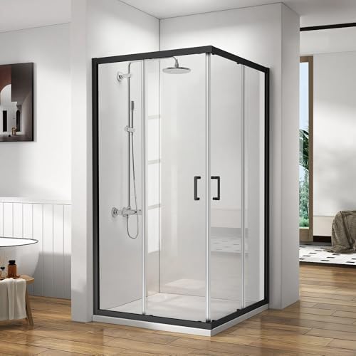 Bathroom Corner Shower Enclosure, 36 in.L x 36 in. W x 72 in. H, Double Sliding Shower Doors, 1\/4&#34; (6mm) Thick Clear Tempered Glass Door, Matte Black