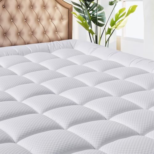 MATBEBY Twin Size Mattress Pad - Cooling Breathable Mattress Topper, Quilted Fitted Mattress Protector, Pillow Top Mattress Cover with 8-21&#34; Deep Pocket, Soft, Machine Washable, White, 39x75 Inche