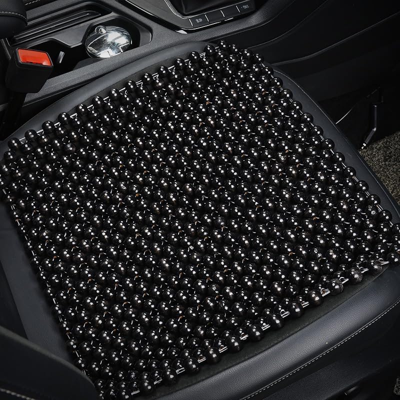 HJJKKH Natural Wood Beaded Seat Mat, Summer Office Chair Seat Cushion, Cooling Breathable Car Seat Cover Cushion for Vehicle Supplies Home Sofa Pads (Black)