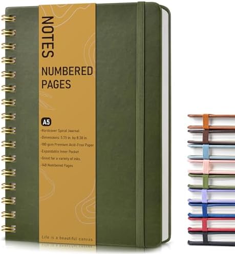 Inner spiral diary A5 deluxe spiral diary suitable for men and women, 150 pages digital pages spiral bound notebook, 100 GSM college horizontal grid notebook, work notes 5.75 inches x 8.45 inches (app