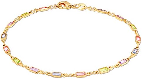 Barzel 18K gold-plated multi-color crystal rectangular ankle chain
