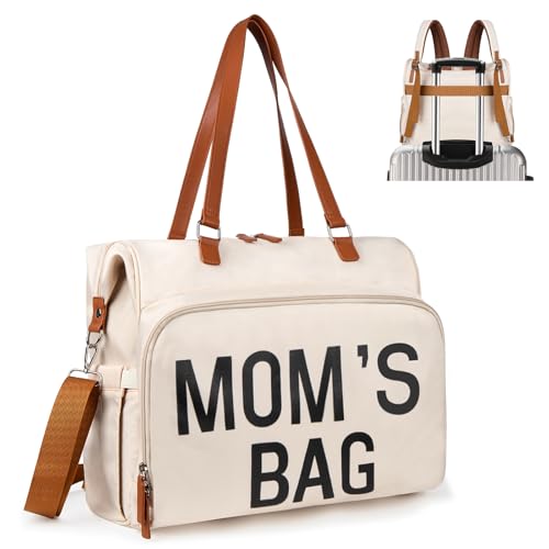 Diaper Bag Backpack Baby Bag, 4 in 1 Diaper Bag Tote, Mom Bag for Hospital with 14 Pockets, Diaper Tote Bag for Labor &amp; Delivery, Large Waterproof Baby Travel Bag with 3 Insulated Pockets, Beige