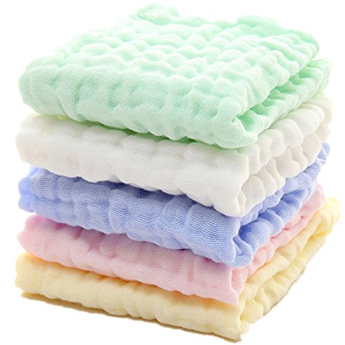 MUKIN Baby Washcloths - Natural Cotton Baby Wipes - Soft Newborn Face Towel and Washcloth for Sensitive Skin, Registry as Shower, 5 Pack 12x12 inches