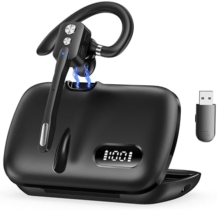 Bluetooth Headset, Wireless Bluetooth Earpiece with Dual-Mic &amp; Noise Canceling, Single Ear Headset with Mute for Business, Remote Work, V5.3 Hand-Free headset for iOS Android Cell Phone (Black)