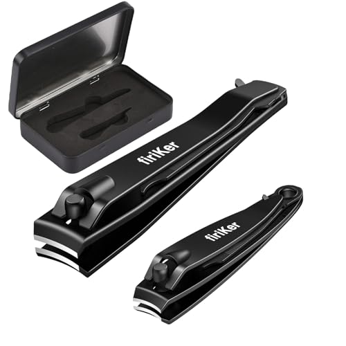 firiKer Nail Clippers Set, Heavy Duty Black Matte Stainless Steel nail Clipper with Nail File,Fingernail and Toenail Clipper Cutters, Nail Clipper Tools for Men &amp; Women,Christmas Best Gift Tin Cas