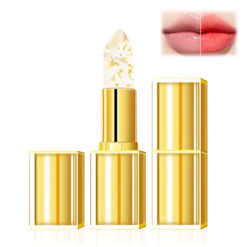 WLLEADG 2Pcs Transferproof Color Changing Lipstick, Gold Crystal Color Changing Lipstick, Moisturizer Long Lasting Lip Balm for Women (Gold)