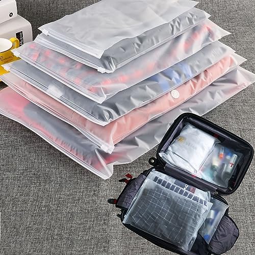 (20 pcs Value Pack) Travel Luggage Organizer Bags, Assorted Sizes, 4Mil Resealable Slider Zip Plastic Clothing Packaging, Frosted Travel\/Home Storage and organizing Pouches, Space Saver Bag