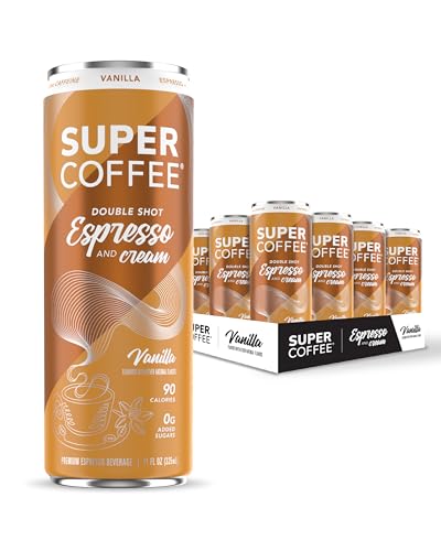 SUPER COFFEE Espresso, Iced Keto Coffee (0g Added Sugar, 90 Calories) [Vanilla] 11 Fl Oz, 12 Pack  Smart Coffee Drink - SoyFree GlutenFree