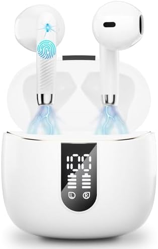 Wireless Earbuds, Bluetooth Headphones 5.4 with ENC Noise Cancelling Mics, 40H Bluetooth Ear buds Stereo Bass with Dual LED Display Charging Case, IP7 Waterproof Wireless Earphones for Android, iOS