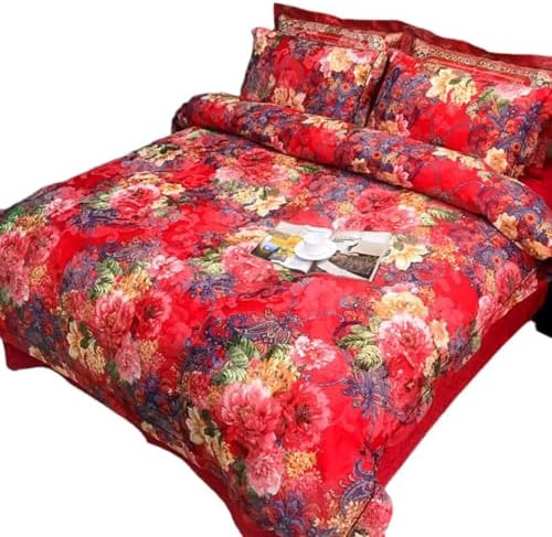 JUxiangW1577 European style thickened jacquard brushed 4Piece Quilt Cover Set four piece satin wedding 4Piece Quilt Cover Set four piece set all cotton Cotton Comfort Cover Set, bedding 1.8m bed for t