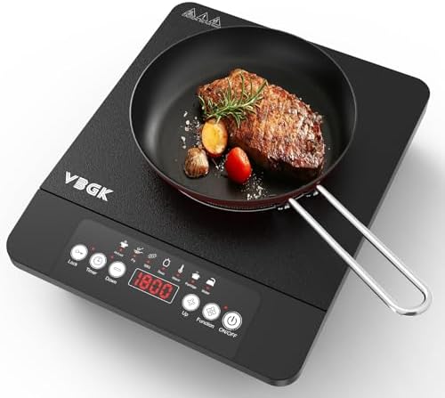 VBGK Single Burner Induction Cooktop,1800W Portable Induction Cooktop,110V Hot Plate with LCD Sensor Touch, 7 Temp Levels up to 518°F, Safety Lock, 4-Hour Timer, 9 Heat-Resistant Cooking