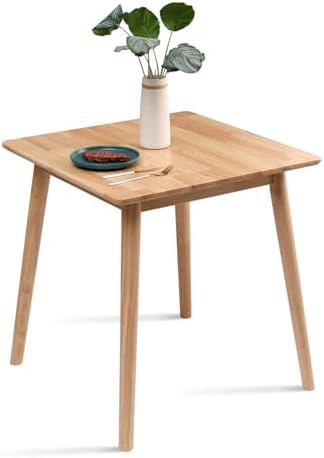 OGMILL 27.6&#34; Small Square Dining Table for 2, Space-Saving Natural Kitchen Dinner Table Rustic Wood Mid Century Modern Table with Solid Wood Leg for Small Spaces
