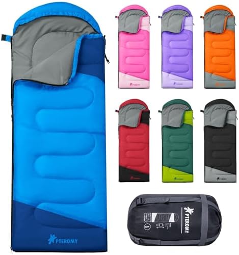 PTEROMY adult sleeping bag, lightweight waterproof backpack camping sleeping bag, suitable for warm and cold weather, camping essentials for hiking and outdoor travel