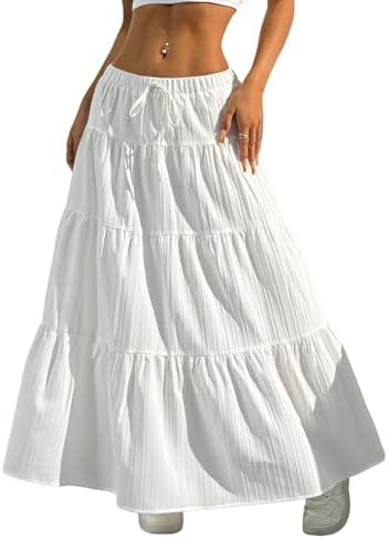 Verdusa Women&#39;s Boho Skirt Flowy Flared Ruffle Summer Long Maxi Skirts Going Out Outfits