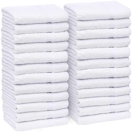 GOLD TEXTILES White Hand Towels 24 Pack (15x25 Inches) Cotton Blend Salon Towels Thin, Light Weight, Quick Drying Spa Towels