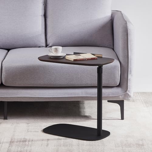 COZYMATIC Amarian C-Shaped Side Table, Wood Sofa Table with Adjustable Height and Rotatable Table Top, Laptop Work Desk for Living Room, Bedroom, Study and Small Space, Walnut