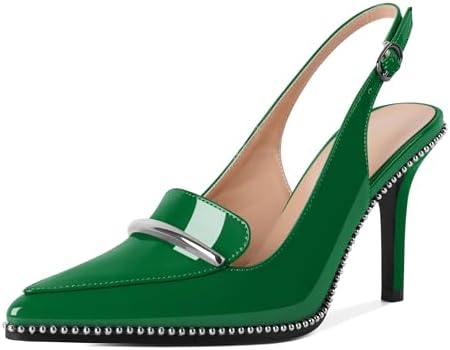 Younton Slingback Heels Women Stilettos High Heel Beaded Pumps Closed Pointd Toe Shoes Slip On Event Party 3.5 Inch Heeled Loafers