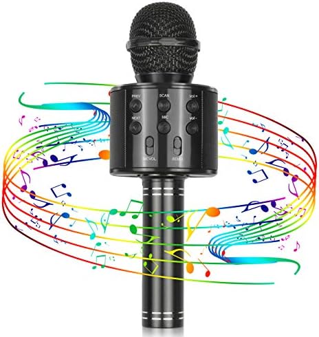 Viposoon Best Gifts for Kids, Wireless Karaoke Microphone Bluetooth for Birthday Gifts for 4-12 Year Old Girls Boys for Girls Age 4-12 Christmas Xmas Stocking - Black