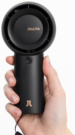 JISULIFE portable handheld turbofan [maximum cooling time 18 hours], 6000mAh USB rechargeable personal battery powered eyelash pocket fan, 5-speed, suitable for travel/outdoor/vacation/concert - black