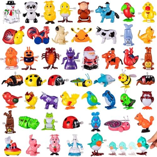 Hollowfly 50 Pcs Assorted Animals Wind up Toys Flipping Walking Jumping Swimming Clockwork Toy for Birthday Party Favors Classroom Prizes Treasure Box Goodie Bags Piñata Filler