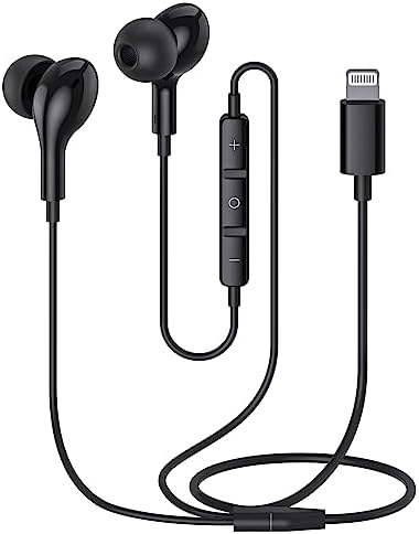 Guguearth Lightning Headphones for iPhone,MFi Certified in-Ear Lightning Earphones for iPhone,Magnetic Earbuds for iPhone with Mic Controller Compatible with iPhone 14 13 12 11 Pro Max XR 8 7 (Black)