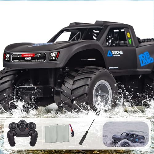 KB KAIBO Monster Truck Toys, 2.4G Amphibious Remote Control Car for Boys, 1:16 Scale All-Terrain Rc Car with Double-Sided Driving, 4WD, 2 Rechargeable Batteries, for Boys &amp; Adults-Blue
