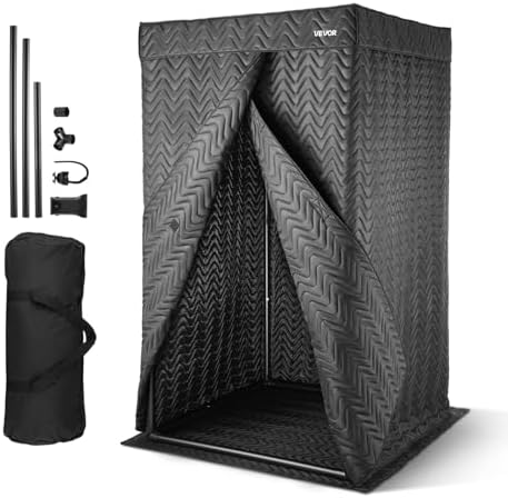 VEVOR Portable Vocal Booth, 6.56 ft Height, Pro-Grade Recording Studio with Travel Bag, Mobile Tablet Stand, Thickened Soundproofing, Sound Isolation Booth for Echo-Free Vocals, Podcasts, Voiceovers