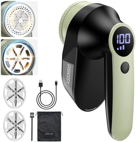 Fabric Shaver Rechargeable, Cosicosy Electric Lint Remover Shaver with 3 Blades &amp; Digital Display, Electric Defuzzer Fabric Shaver Fuzz Remover for Clothing Couch Furniture Carpet